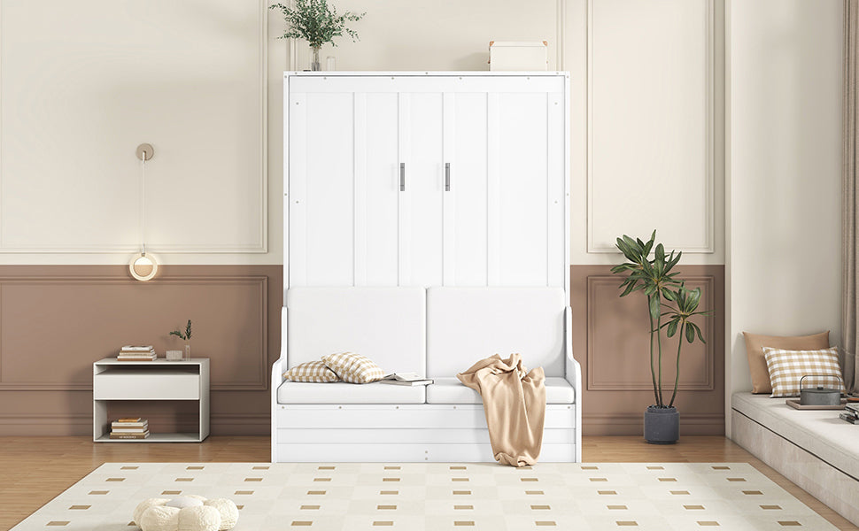 Queen Size Murphy Bed Wall Bed With Cushion,White Queen White Mdf Lvl