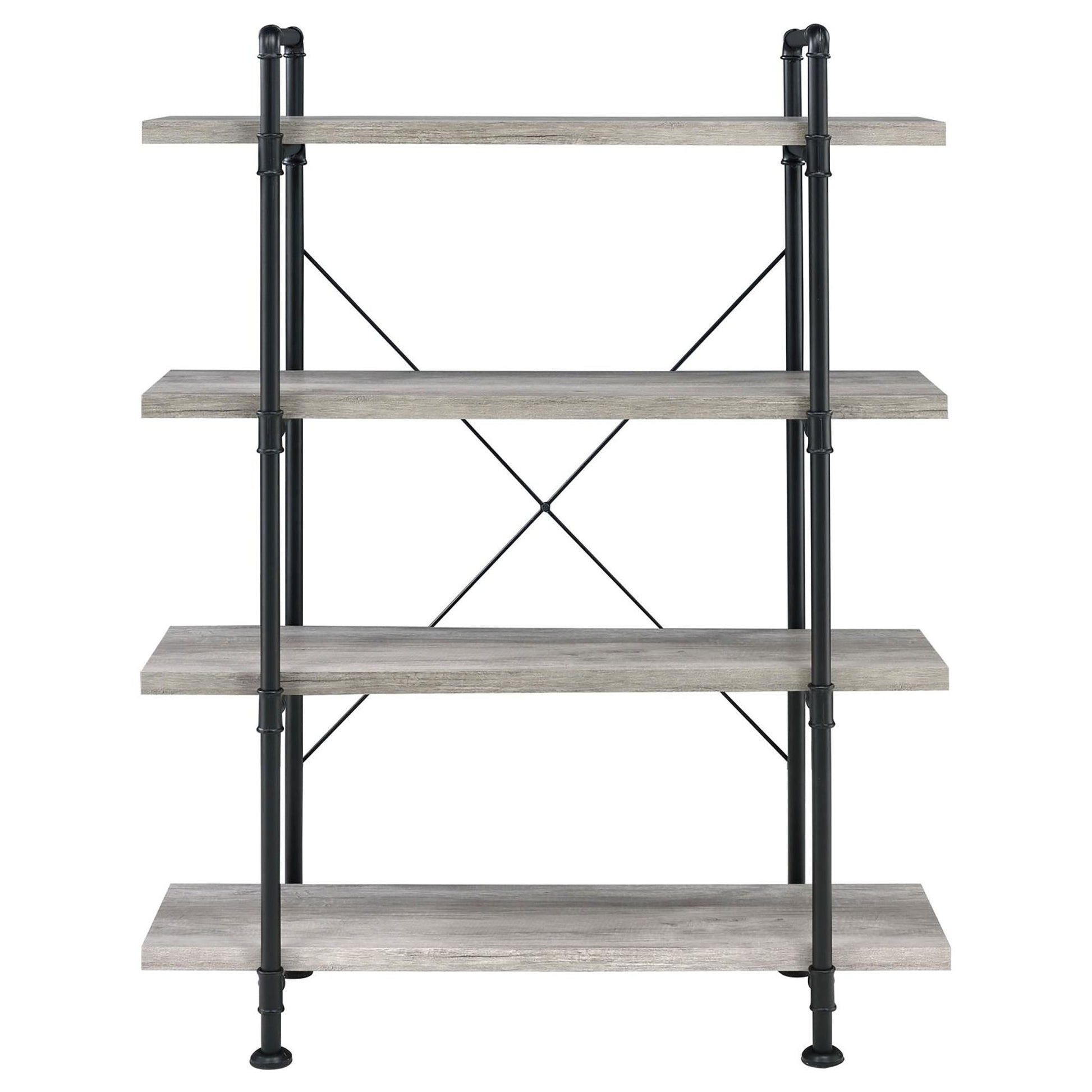 Grey Driftwood And Black 4 Shelf Bookcase 4 Grey Gray Standard Horizontal Office Open Back Wood Industrial Wood