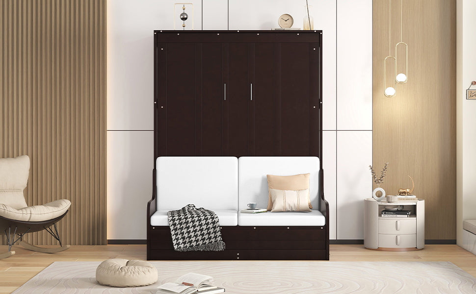 Queen Size Murphy Bed Wall Bed With Cushion,Espresso Queen Espresso Mdf Lvl