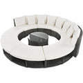 Outdoor Patio Furniture Luxury Circular Outdoor Sofa Set Rattan Wicker Sectional Sofa Lounge Set With Tempered Glass Coffee Table, 6 Pillows,Beige Yes Beige Water Resistant Frame Water Resistant Cushion Garden & Outdoor Sectional Seating Groups Foam