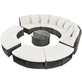 Outdoor Patio Furniture Luxury Circular Outdoor Sofa Set Rattan Wicker Sectional Sofa Lounge Set With Tempered Glass Coffee Table, 6 Pillows,Beige Yes Beige Water Resistant Frame Water Resistant Cushion Garden & Outdoor Sectional Seating Groups Foam