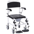 Accessibility Commode Wheelchair, Rolling Shower Wheelchair With 4 Castor Wheels, Rectangle Detachable Bucket, & Waterproof Design, 17