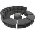 Outdoor Patio Furniture Luxury Circular Outdoor Sofa Set Rattan Wicker Sectional Sofa Lounge Set With Tempered Glass Coffee Table, 6 Pillows, Grey Yes Grey Water Resistant Frame Water Resistant Cushion Garden & Outdoor Sectional Seating Groups Foam
