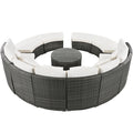 Outdoor Patio Furniture Luxury Circular Outdoor Sofa Set Rattan Wicker Sectional Sofa Lounge Set With Tempered Glass Coffee Table, 6 Pillows,Beige Yes Beige Water Resistant Frame Water Resistant Cushion Garden & Outdoor Sectional Seating Groups Foam