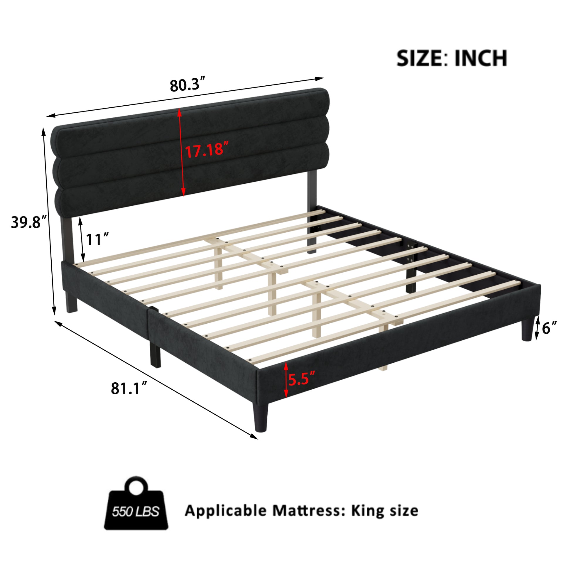 King Bed Frame With Headboard,Sturdy Platform Bed With Wooden Slats Support,No Box Spring,Mattress Foundation,Easy Assembly Dark Grey Dark Grey Wood