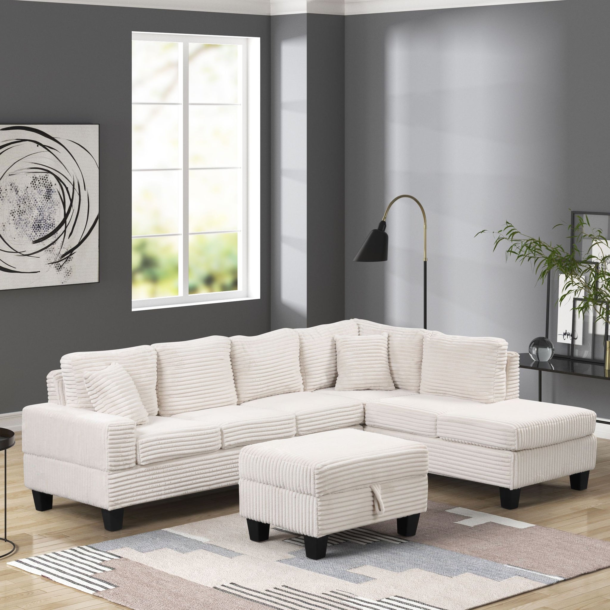 Cozy Modern Style Recliner Sectional Sofa Made With Wood In Cream Cream Velvet Wood Primary Living Space Soft Contemporary,Modern L Shaped Solid Wood Mdf Wood 6 Seat