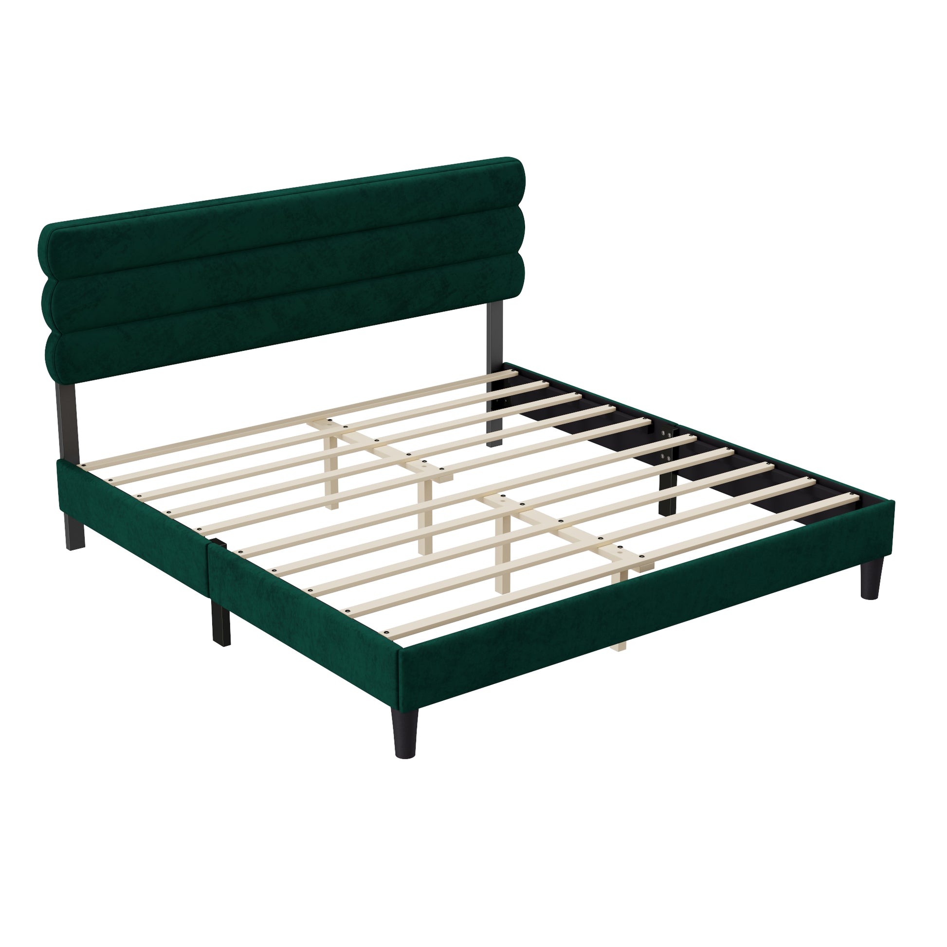 King Bed Frame With Headboard,Sturdy Platform Bed With Wooden Slats Support,No Box Spring,Mattress Foundation,Easy Assembly Green Green Wood