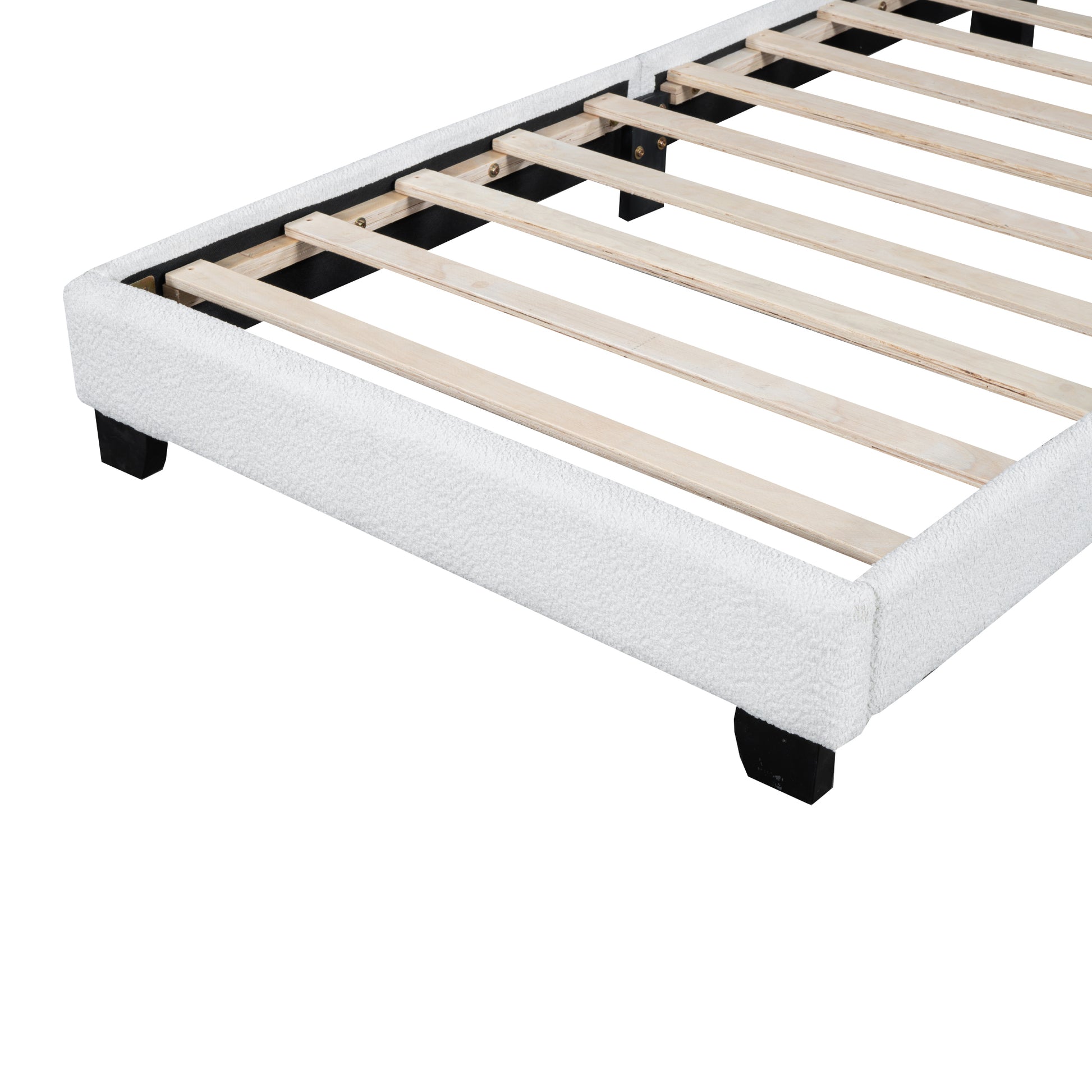 Twin Size Upholstered Boucle Fabric Platform Bed With Cloud Shaped Headboard White Upholstered