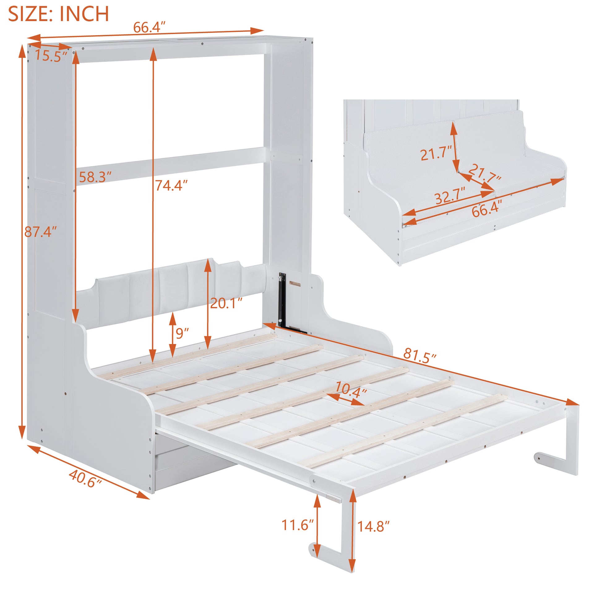 Queen Size Murphy Bed Wall Bed With Cushion,White Queen White Mdf Lvl