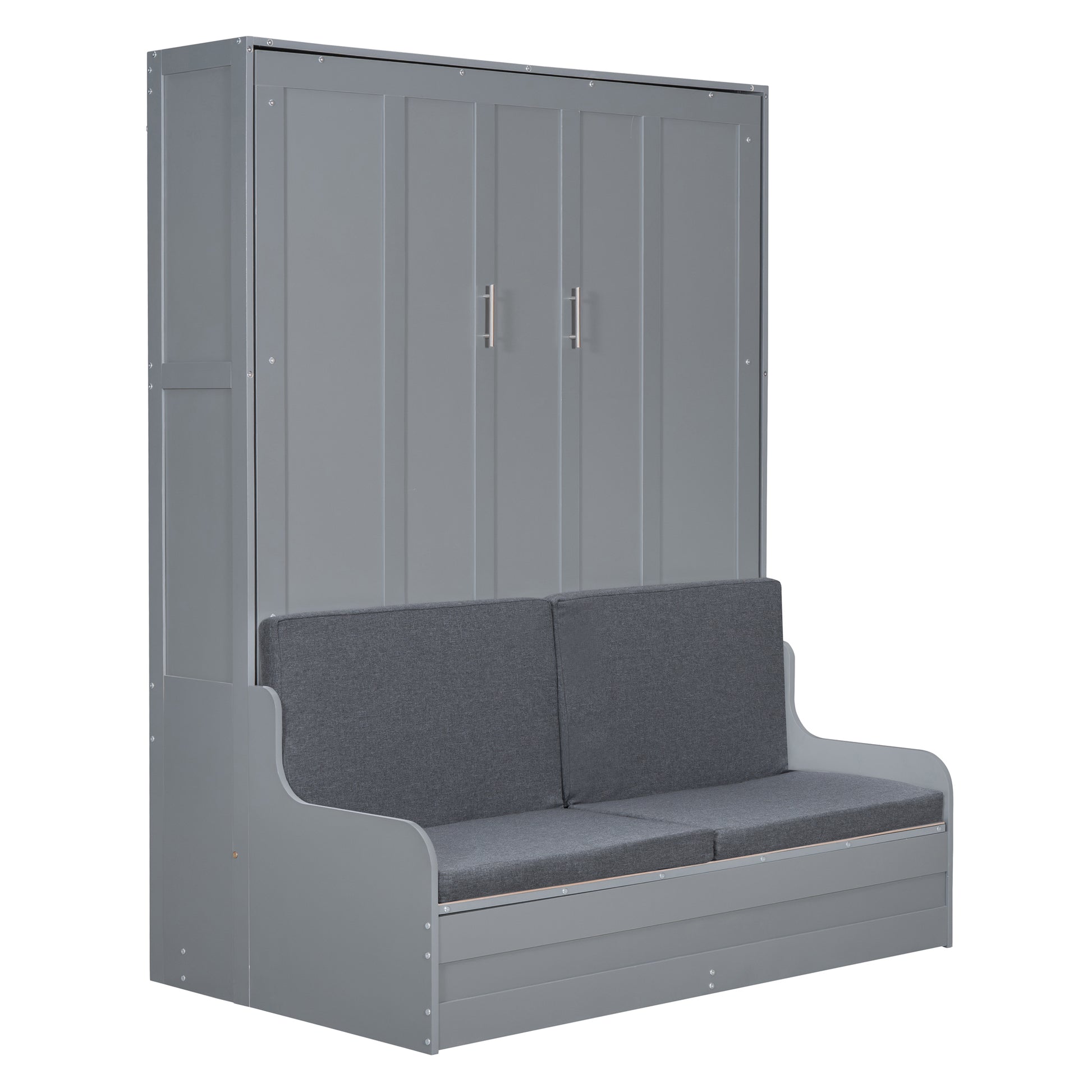 Queen Size Murphy Bed Wall Bed With Cushion,Gray Queen Gray Mdf Lvl