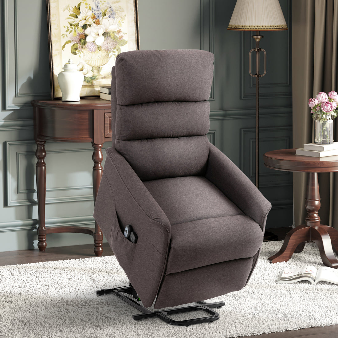Electric Power Lift Recliner Chair For Elderly, Fabric Lift Chair With Remote Control, Side Pockets For Living Room, Brown Brown Polyester