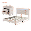 3 Pieces Bedroom Sets,Queen Size Upholstered Platform Bed With Led Lights And Two Nightstands Beige Beige Velvet
