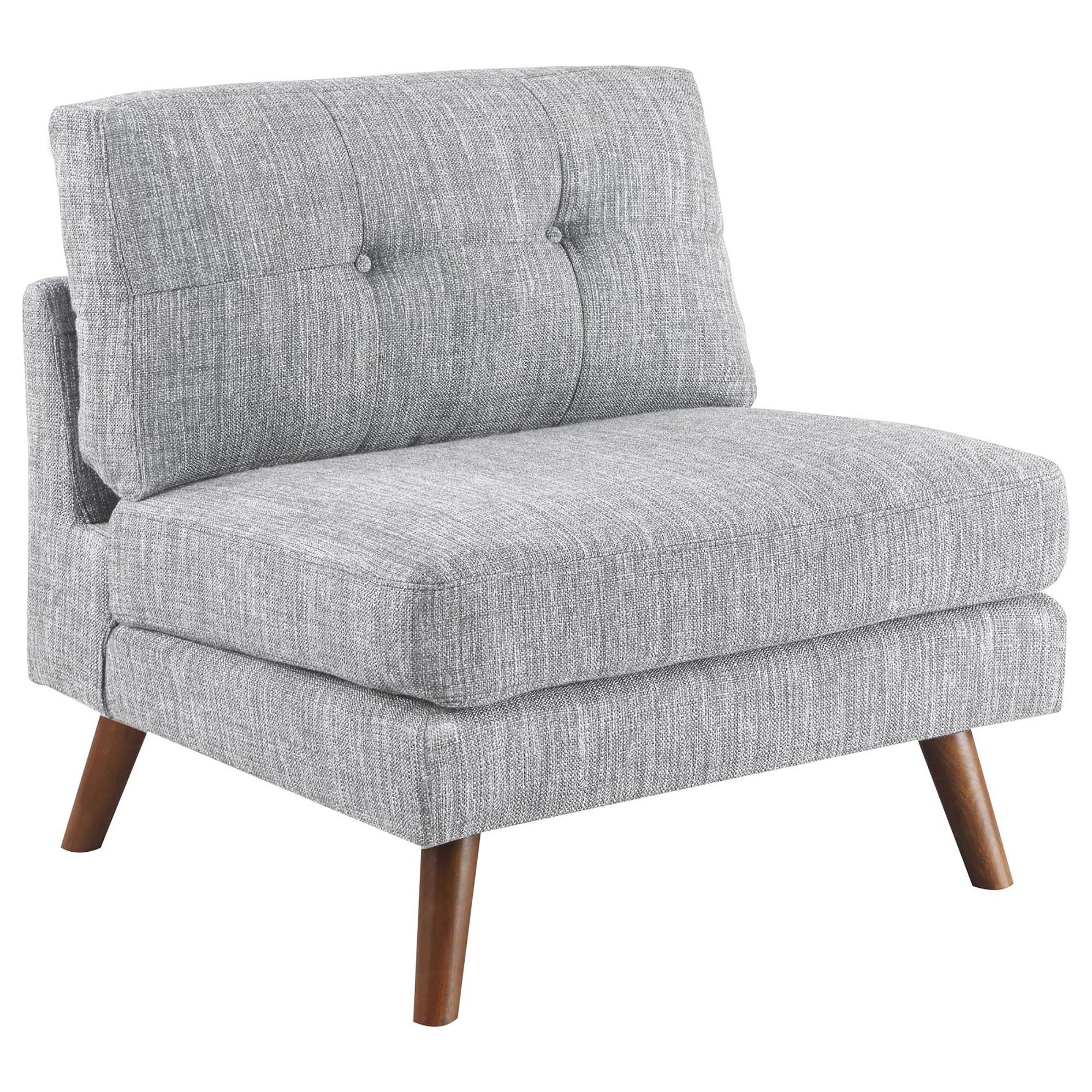 Grey Tufted Cushion Back Armless Chair Grey Primary Living Space Mid Century Modern Rubberwood Foam Upholstered