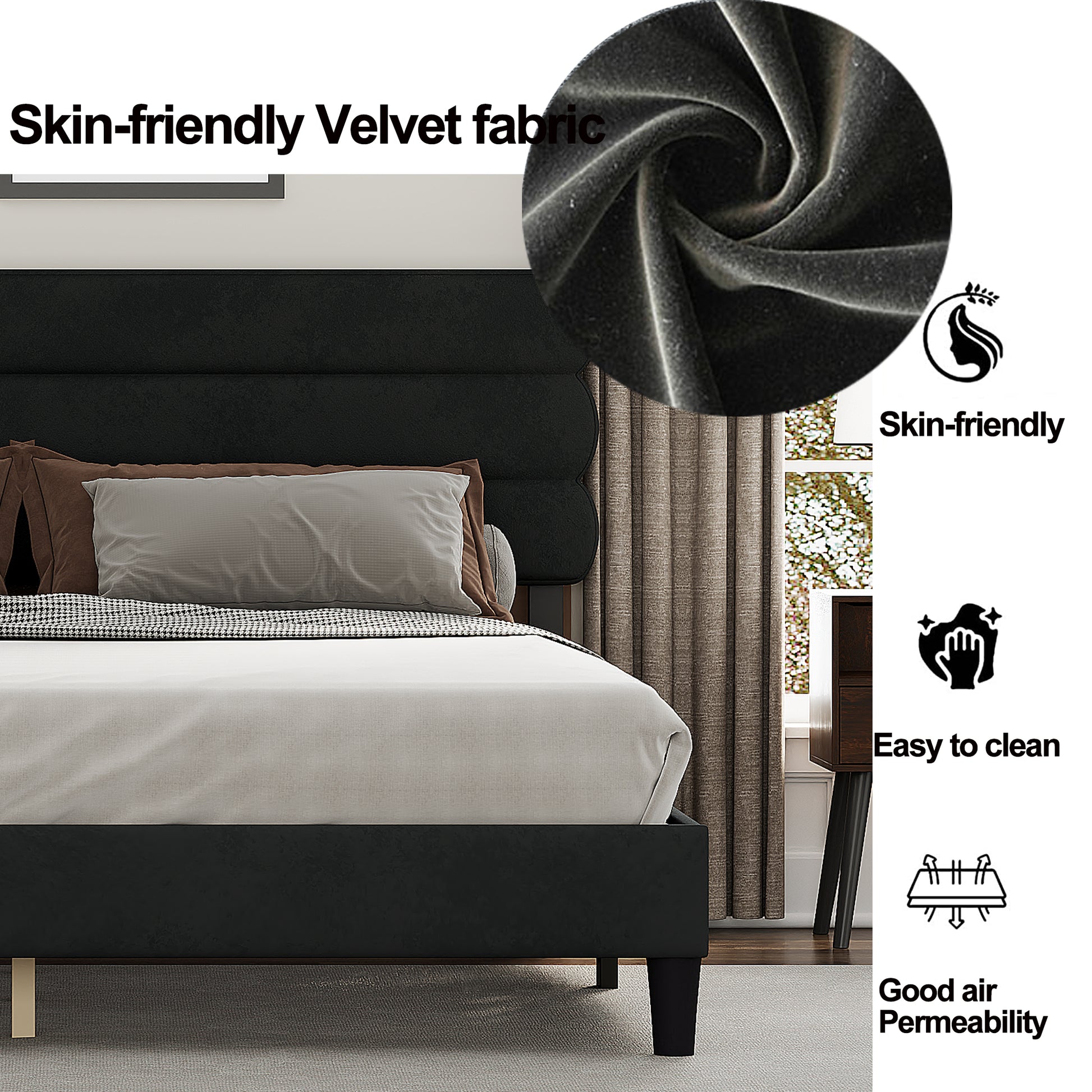 King Bed Frame With Headboard,Sturdy Platform Bed With Wooden Slats Support,No Box Spring,Mattress Foundation,Easy Assembly Dark Grey Dark Grey Wood