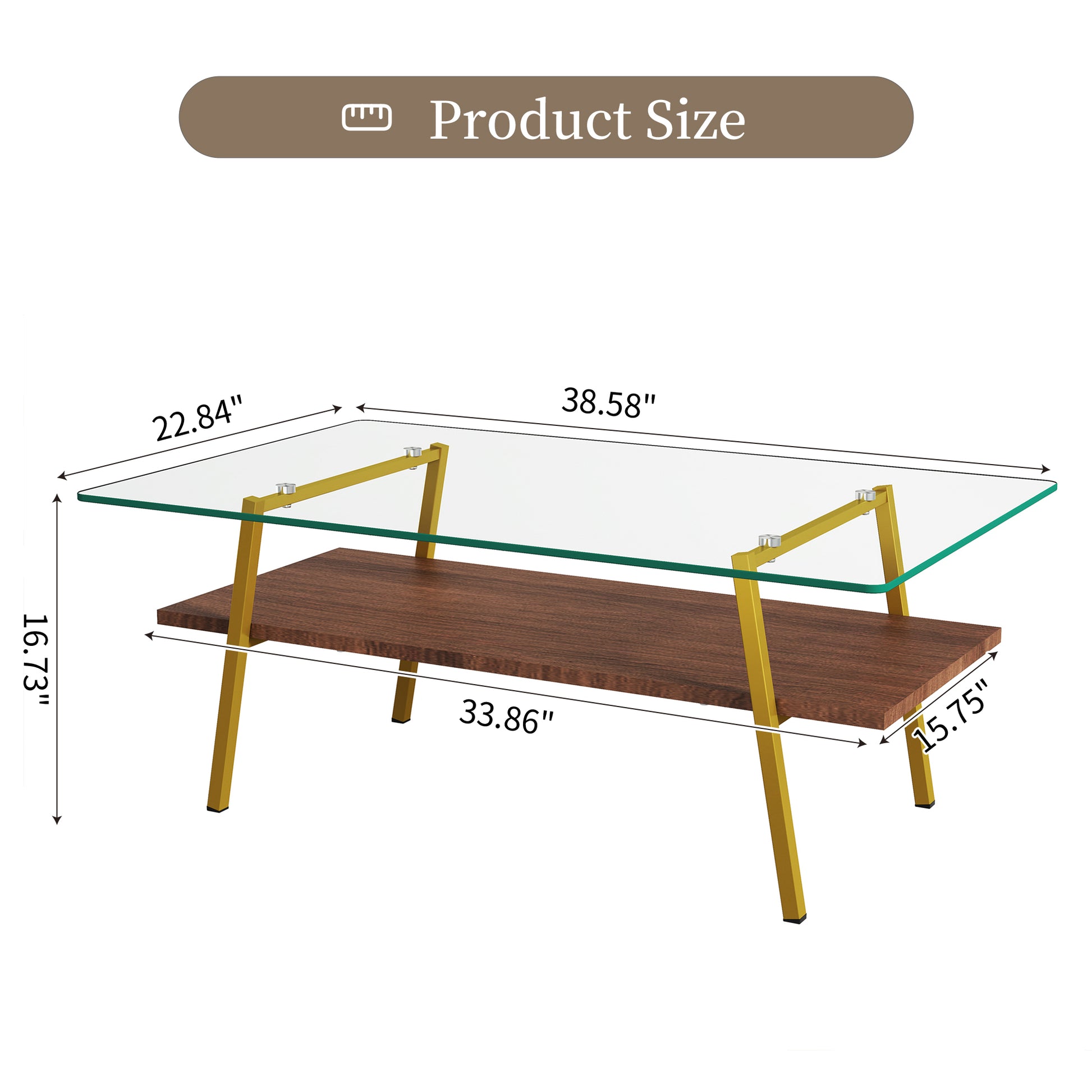 Rectangle Coffee Table, Tempered Glass Tabletop With Gold Metal Legs, Modern Table For Living Roomtransparent Glass Transparent Tempered Glass