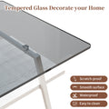 Rectangle Coffee Table, Tempered Glass Tabletop With White Metal Legs, Modern Table For Living Roomgray Glass Gray Tempered Glass