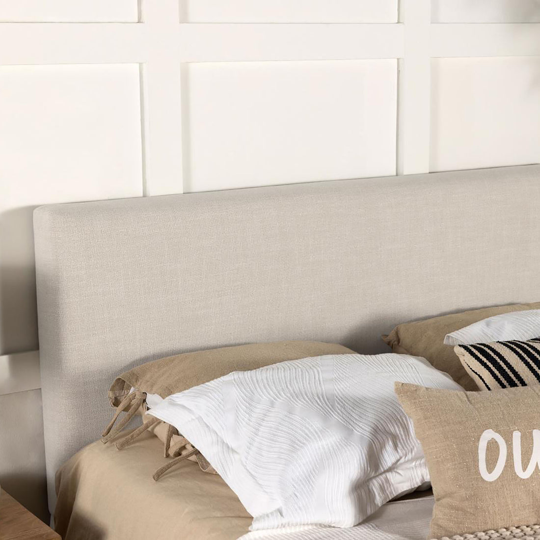 Sand Headboard With Soft Edges Ivory Wood Bedroom Transitional Pine Bed Frame Foam Upholstered