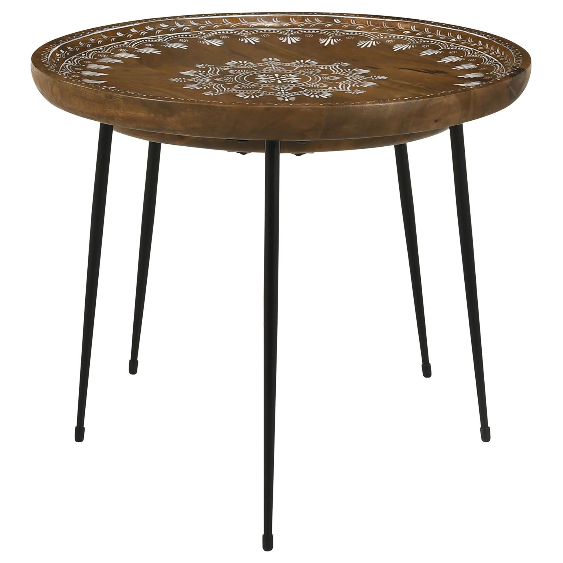 Honey And Black 2 Piece Nesting Table Brown Primary Living Space Mid Century Modern Mango Round Coffee & End Tables Wood