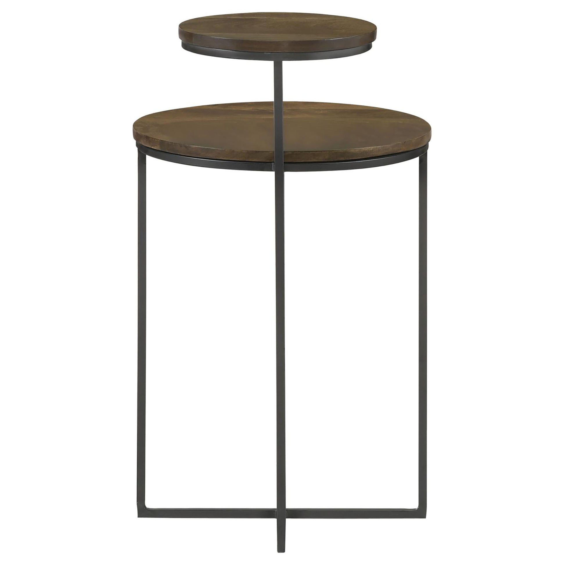 Natural And Gunmetal 2 Tier Accent Table Brown Primary Living Space Farmhouse,Rustic Mango Round Coffee & End Tables Wood