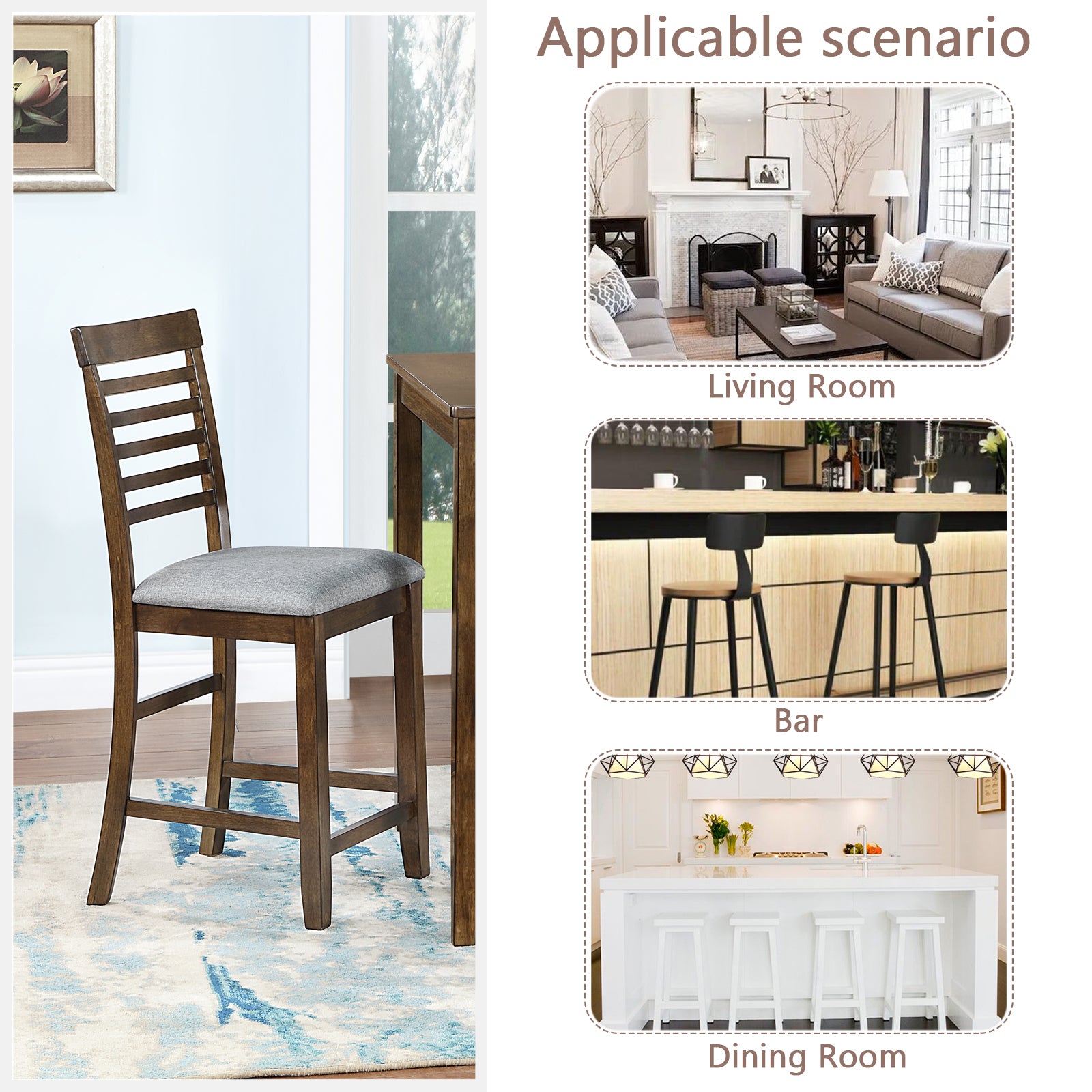 Dining Room Furniture Counter Height Chairs Set Of 4, Kitchen Chair With Padded Seatupholstered Side Chair For Dining Room, Living Room, Walnut Walnut Dining Room Rubberwood Rubber Wood