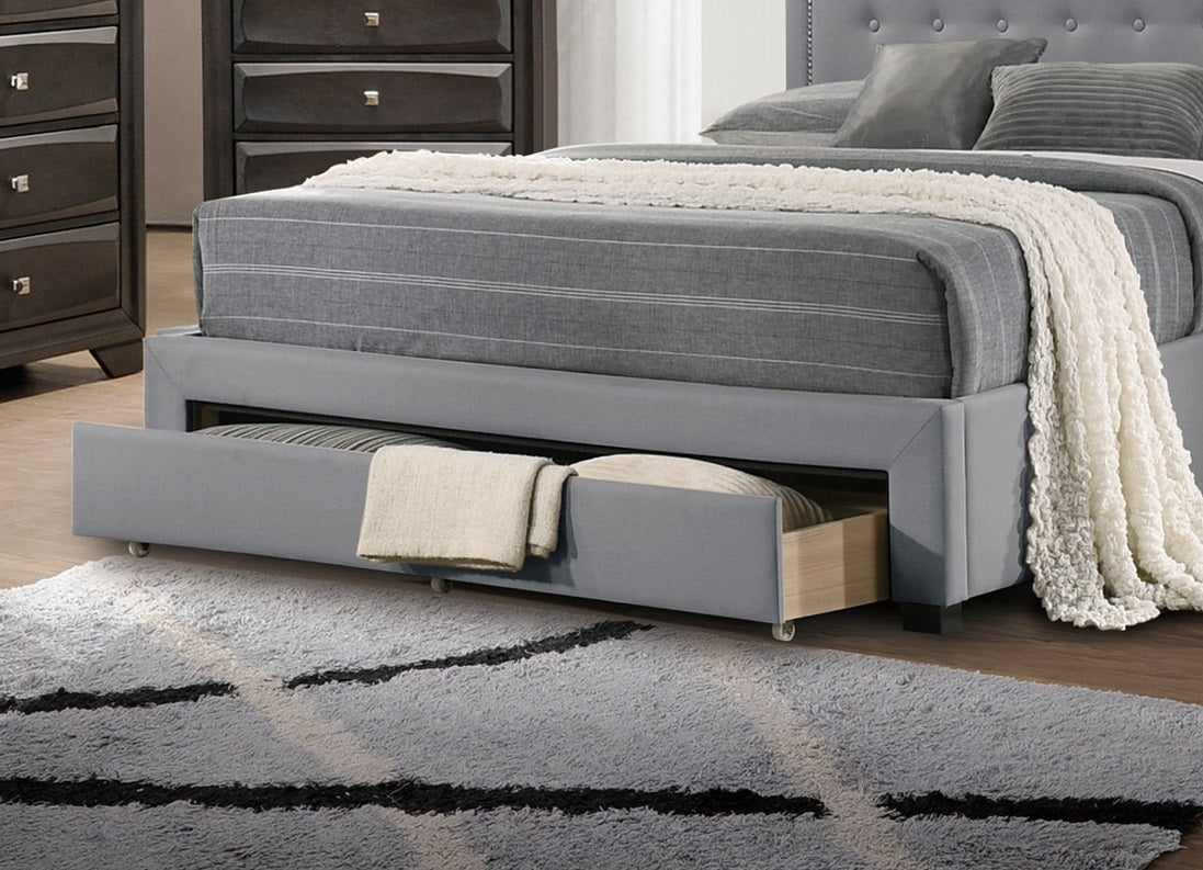 Light Grey Burlap Fabric 1Pcs Queen Size Bed W Drawer Button Tufted Arch Design Headboard Storage Fb Bedframe Bedroom Furniture Box Spring Not Required Queen Light Grey Wood Bedroom American Design,Contemporary,Modern,Transitional Bed Frame Burlap