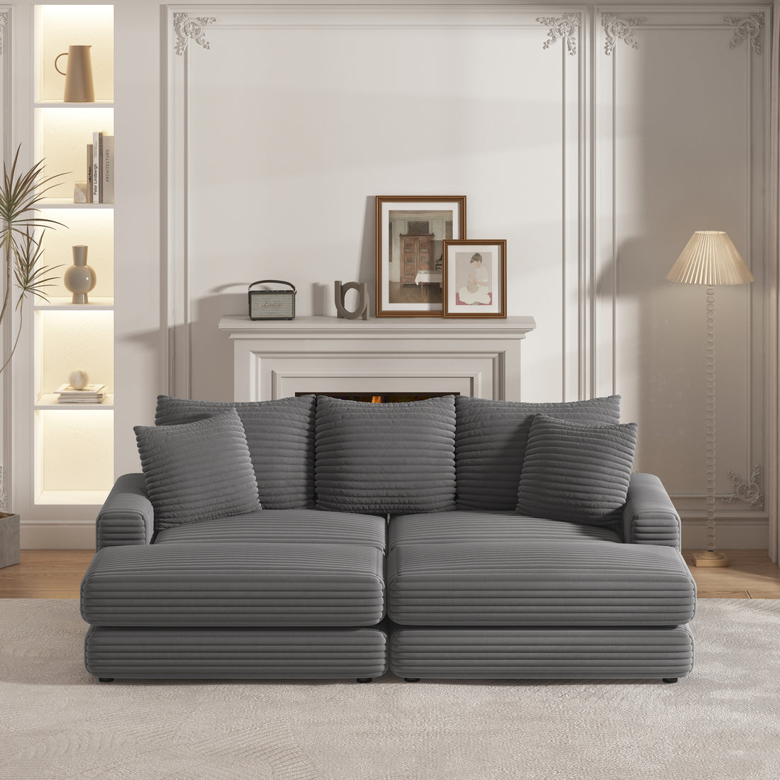 86.6 Inch Corduroy 3 Seater Sofa With 3 Back Pillows2 Toss Pillows And Two Ottoman ,Comfy Sofa Deep Seat Couch For Living Room Army Green Corduroy 3 Seat