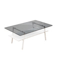 Rectangle Coffee Table, Tempered Glass Tabletop With White Metal Legs, Modern Table For Living Roomgray Glass Gray Tempered Glass