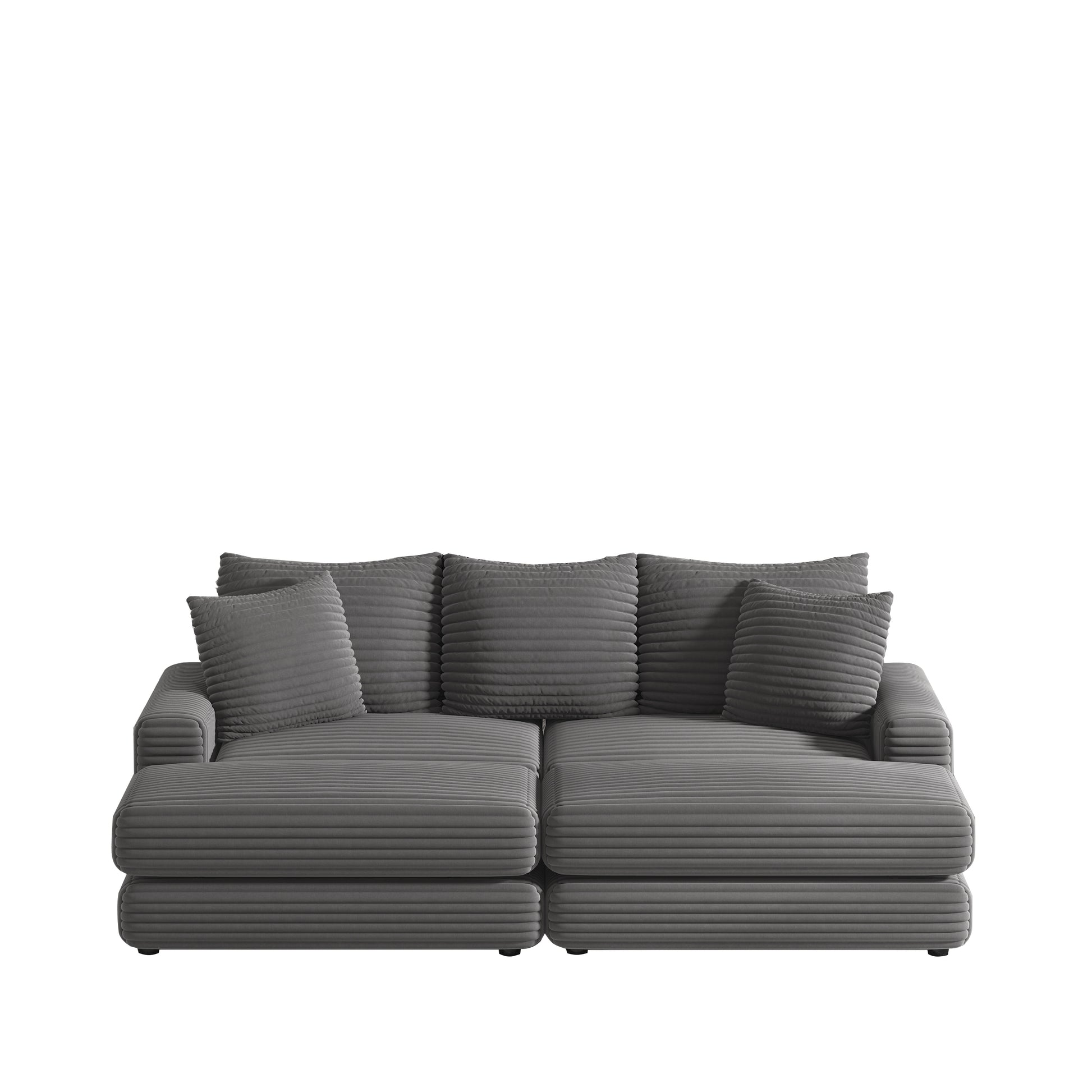 86.6 Inch Corduroy 3 Seater Sofa With 3 Back Pillows2 Toss Pillows And Two Ottoman ,Comfy Sofa Deep Seat Couch For Living Room Grey Corduroy