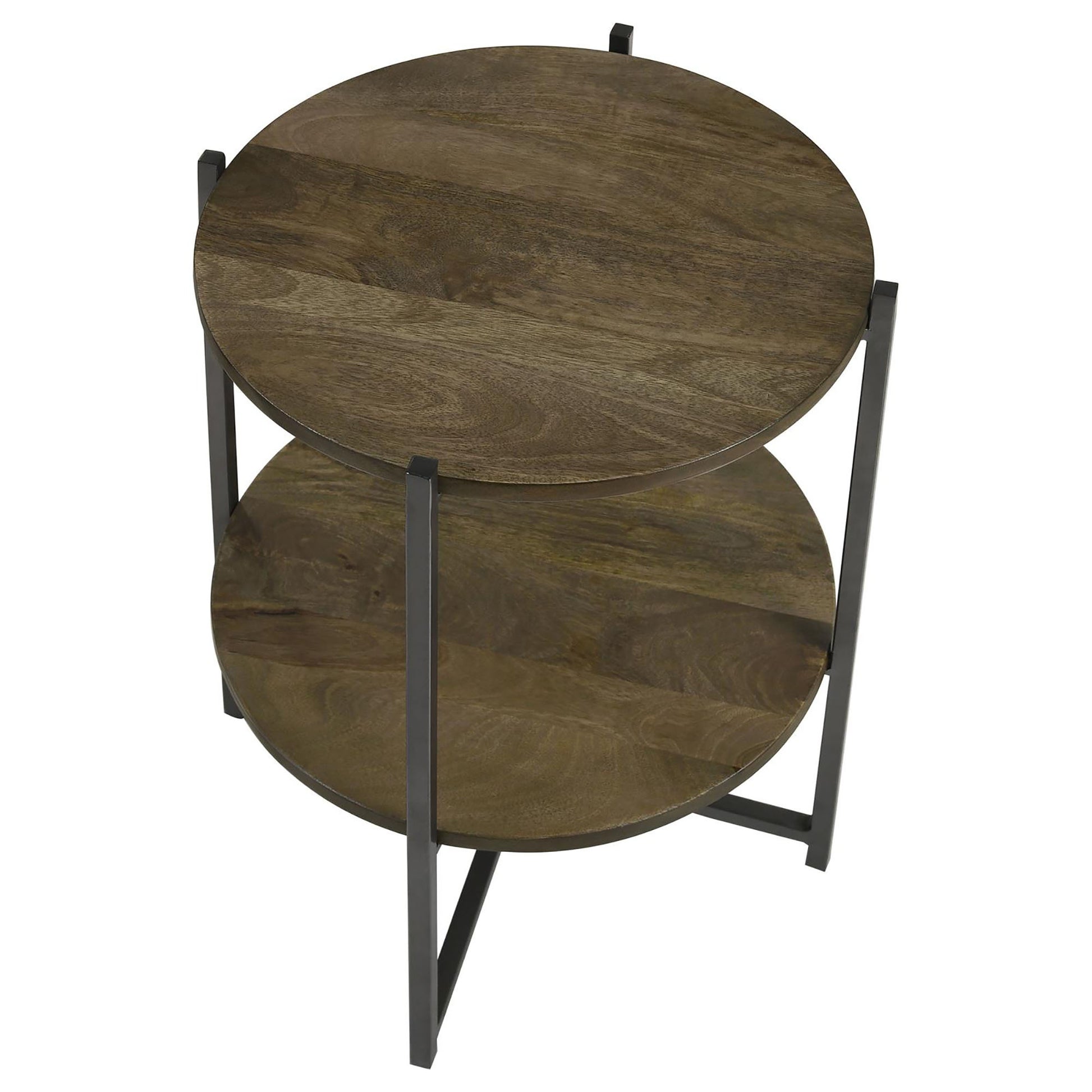 Natural And Gunmetal Accent Table With Bottom Shelf Brown Primary Living Space Transitional Shelves Coffee & End Tables Wood