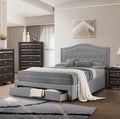 Light Grey Burlap Fabric 1Pcs Queen Size Bed W Drawer Button Tufted Arch Design Headboard Storage Fb Bedframe Bedroom Furniture Box Spring Not Required Queen Light Grey Wood Bedroom American Design,Contemporary,Modern,Transitional Bed Frame Burlap
