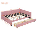 Full Size Upholstered Daybed With 2 Storage Drawers Sofa Bed Frame No Box Spring Needed, Linen Fabric Pink Full Pink Linen
