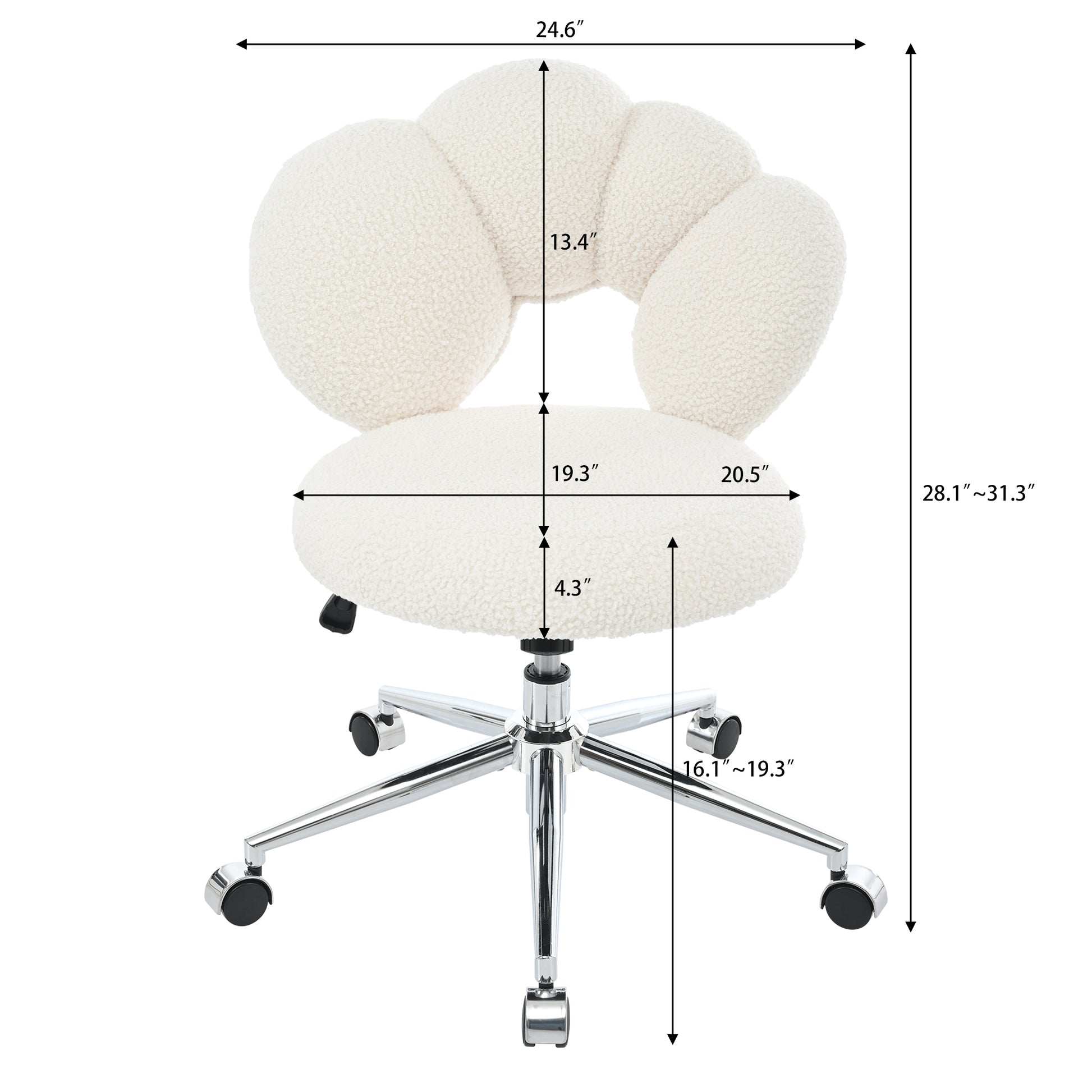 360 Swivel Height Adjustable,Swivel Chair,Teddy Fabric,Home Office Chair White Teddy
