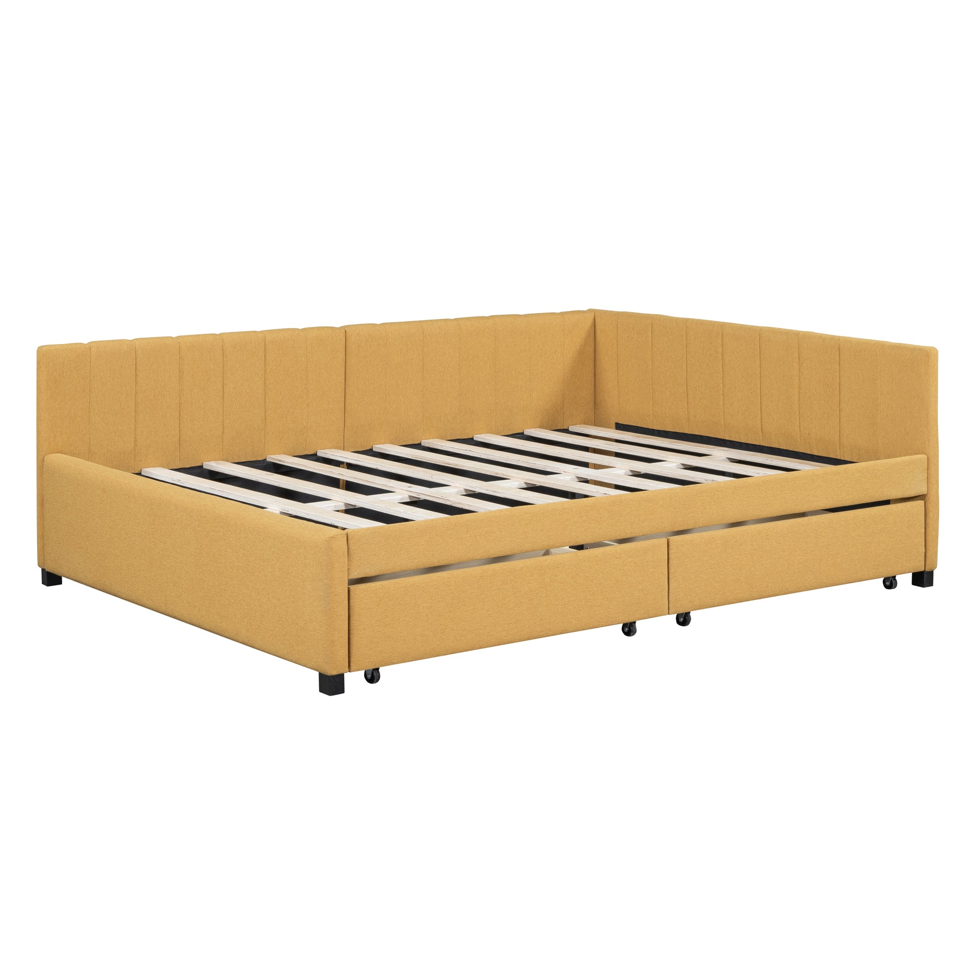 Full Size Upholstered Daybed With 2 Storage Drawers Sofa Bed Frame No Box Spring Needed, Linen Fabric Yellow Yellow Linen