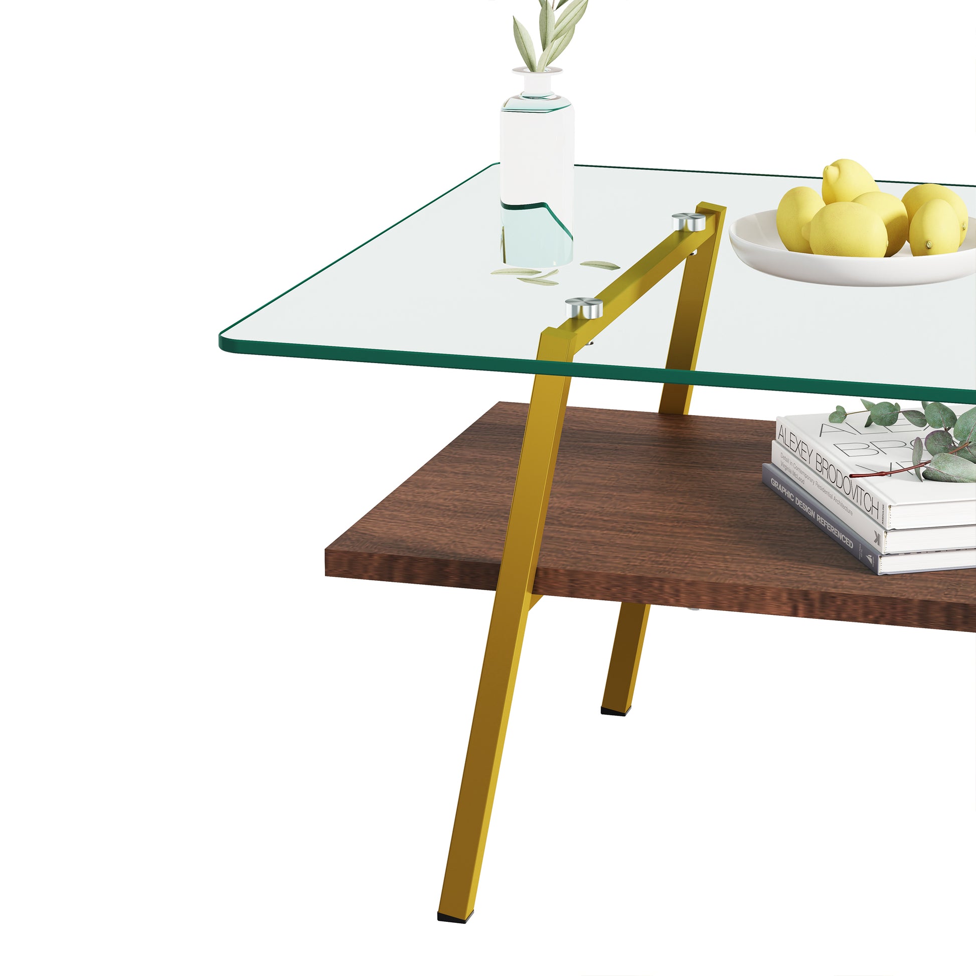 Rectangle Coffee Table, Tempered Glass Tabletop With Gold Metal Legs, Modern Table For Living Roomtransparent Glass Transparent Tempered Glass