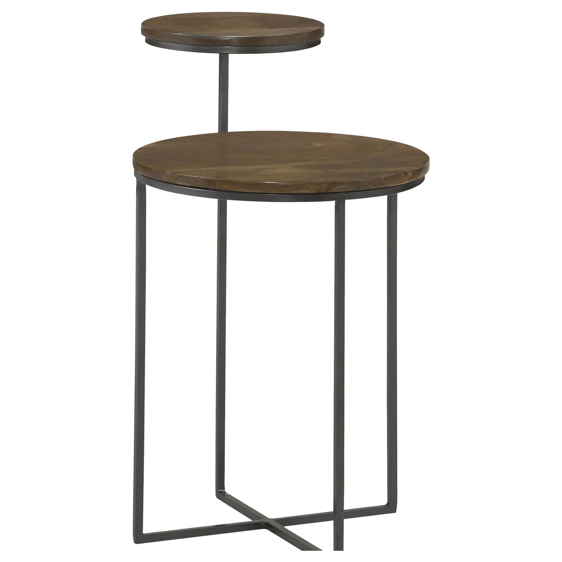 Natural And Gunmetal 2 Tier Accent Table Brown Primary Living Space Farmhouse,Rustic Mango Round Coffee & End Tables Wood