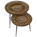Honey And Black 2 Piece Nesting Table Brown Primary Living Space Mid Century Modern Mango Round Coffee & End Tables Wood