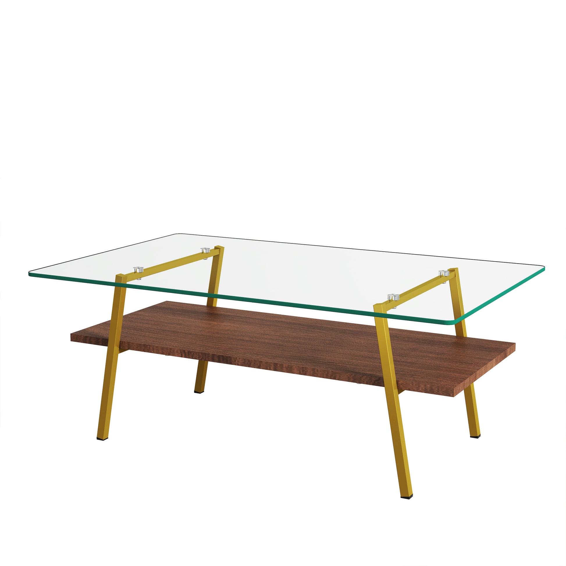 Rectangle Coffee Table, Tempered Glass Tabletop With Gold Metal Legs, Modern Table For Living Roomtransparent Glass Transparent Tempered Glass