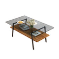 Rectangle Coffee Table, Tempered Glass Tabletop With Black Metal Legs, Modern Table For Living Roomgray Glass Gray Tempered Glass