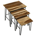 Natural And Black 3 Piece Nesting Table With Hairpin Legs Brown Primary Living Space Industrial Sheesham Rectangular Coffee & End Tables Wood Hairpin