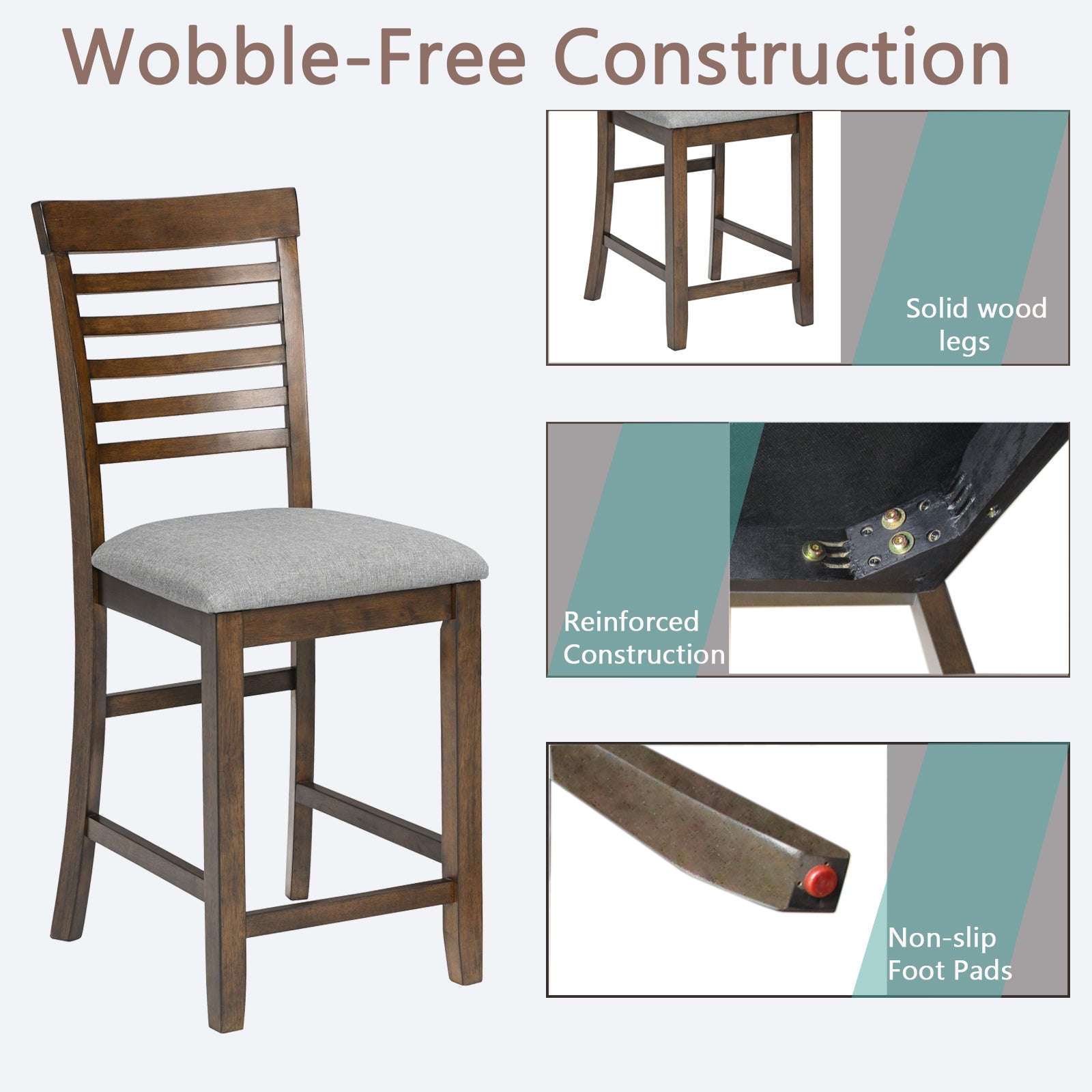 Dining Room Furniture Counter Height Chairs Set Of 4, Kitchen Chair With Padded Seatupholstered Side Chair For Dining Room, Living Room, Walnut Walnut Dining Room Rubberwood Rubber Wood