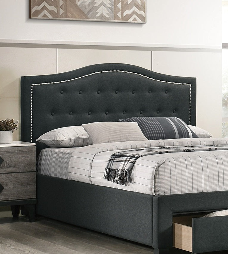 Charcoal Burlap Fabric 1Pcs Full Size Bed W Drawer Button Tufted Arch Design Headboard Storage Fb Bedframe Bedroom Furniture Box Spring Not Required Full Charcoal Wood Bedroom American Design,Contemporary,Modern,Transitional Bed Frame Burlap
