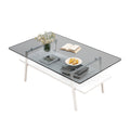 Rectangle Coffee Table, Tempered Glass Tabletop With White Metal Legs, Modern Table For Living Roomgray Glass Gray Tempered Glass