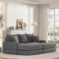 86.6 Inch Corduroy 3 Seater Sofa With 3 Back Pillows2 Toss Pillows And Two Ottoman ,Comfy Sofa Deep Seat Couch For Living Room Grey Corduroy