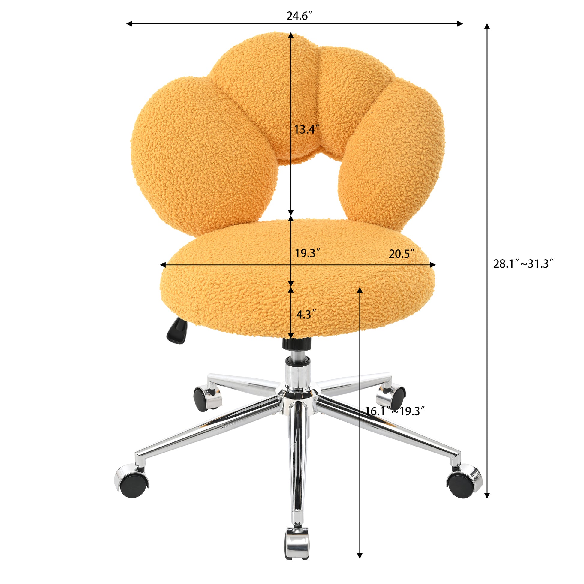 360 Swivel Height Adjustable,Swivel Chair,Teddy Fabric,Home Office Chair Yellow Teddy