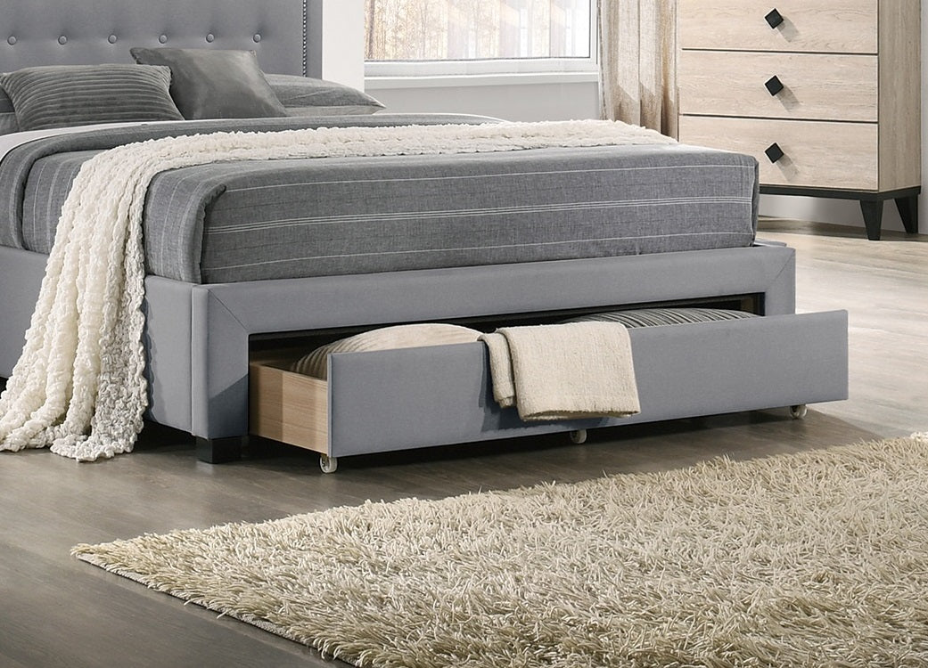 Light Grey Burlap Fabric 1Pcs Queen Size Bed W Drawer Button Tufted Arch Design Headboard Storage Fb Bedframe Bedroom Furniture Box Spring Not Required Queen Light Grey Wood Bedroom American Design,Contemporary,Modern,Transitional Bed Frame Burlap