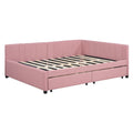 Full Size Upholstered Daybed With 2 Storage Drawers Sofa Bed Frame No Box Spring Needed, Linen Fabric Pink Full Pink Linen