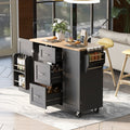 K&K Rolling Kitchen Island With Storage, Kitchen Cart With Rubber Wood Top, 3 Drawer, 2 Slide Out Shelf And Internal Storage Rack, Kitchen Island On Wheels With Spice Rack & Tower Rack, Black Black Kitchen Classic,European,Modern Rectangular Kitchen