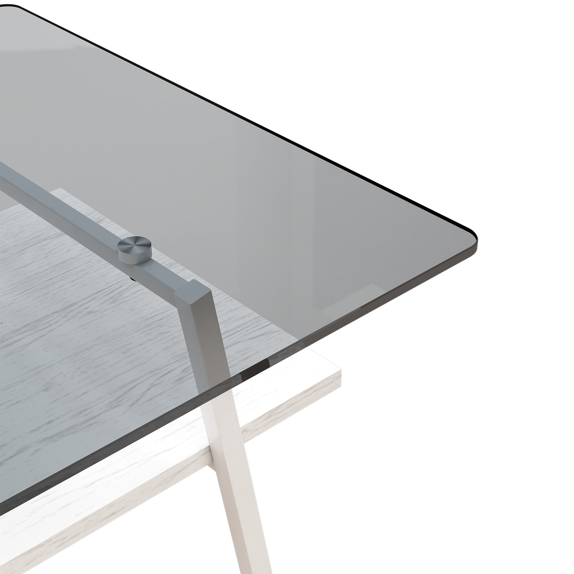 Rectangle Coffee Table, Tempered Glass Tabletop With White Metal Legs, Modern Table For Living Roomgray Glass Gray Tempered Glass
