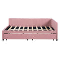 Full Size Upholstered Daybed With 2 Storage Drawers Sofa Bed Frame No Box Spring Needed, Linen Fabric Pink Full Pink Linen
