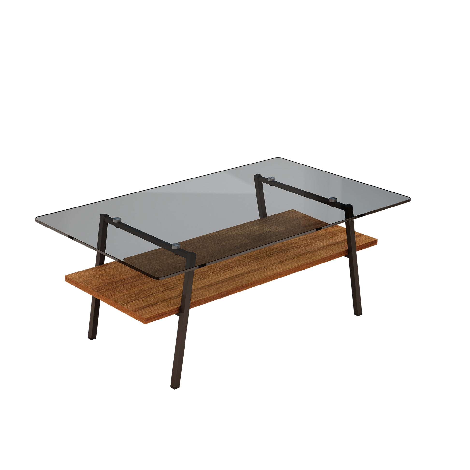 Rectangle Coffee Table, Tempered Glass Tabletop With Black Metal Legs, Modern Table For Living Roomgray Glass Gray Tempered Glass